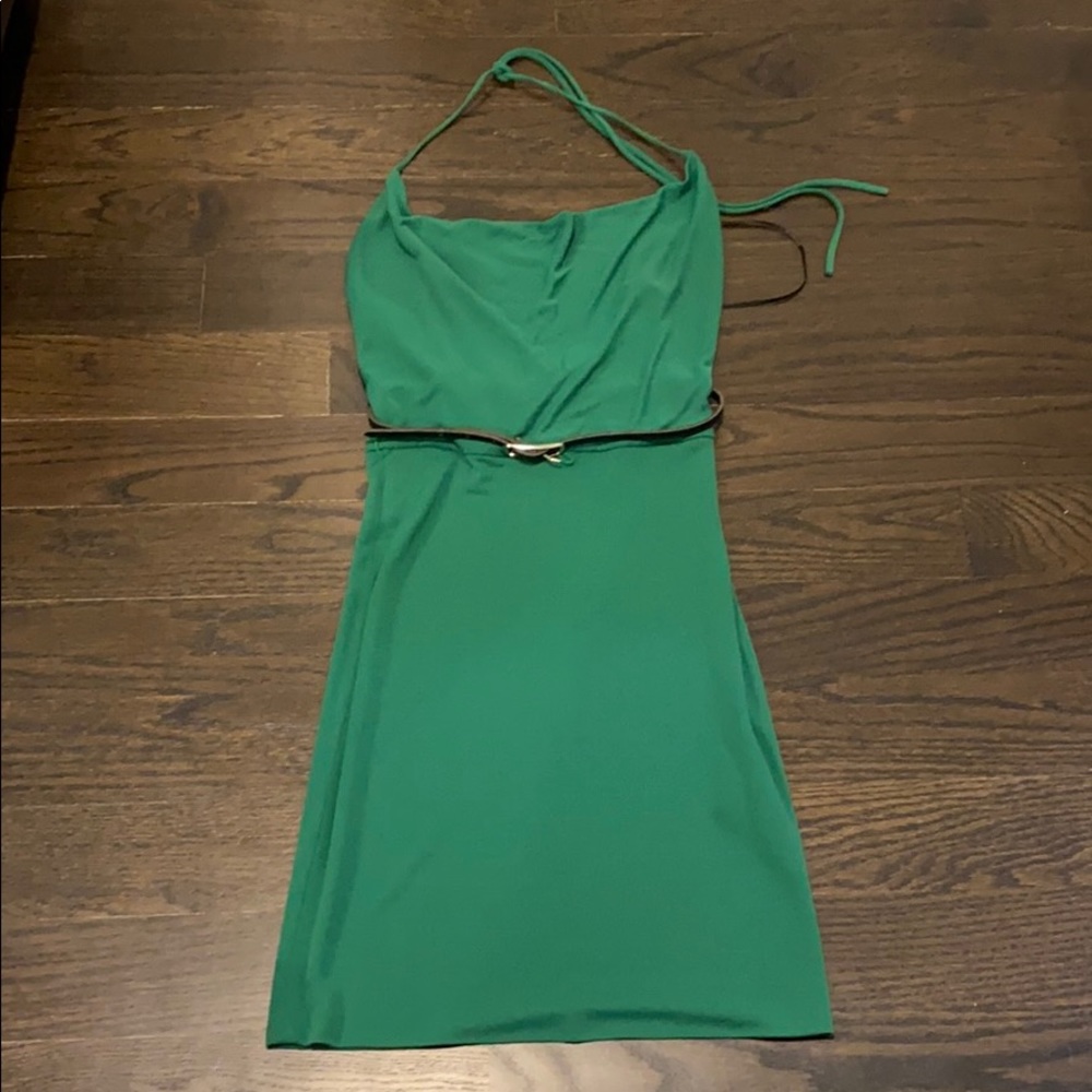 Black Halo halter neck dress.